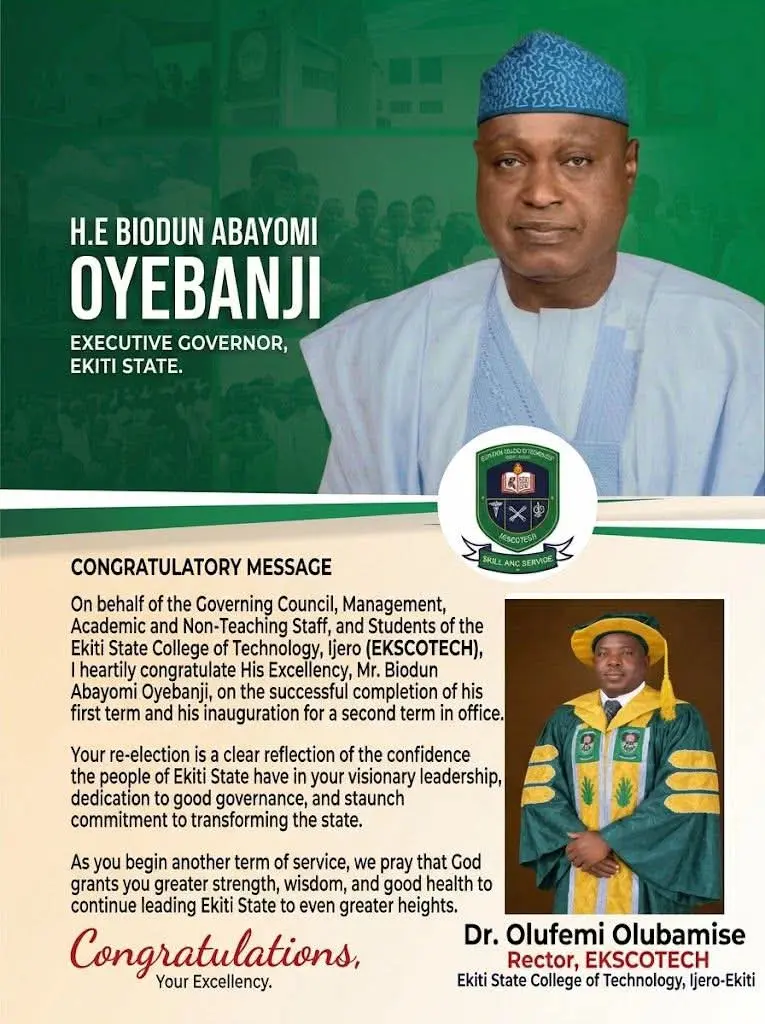 Congratulatory Message
On behalf of the Governing Council, Management, Academic and Non-Teaching...