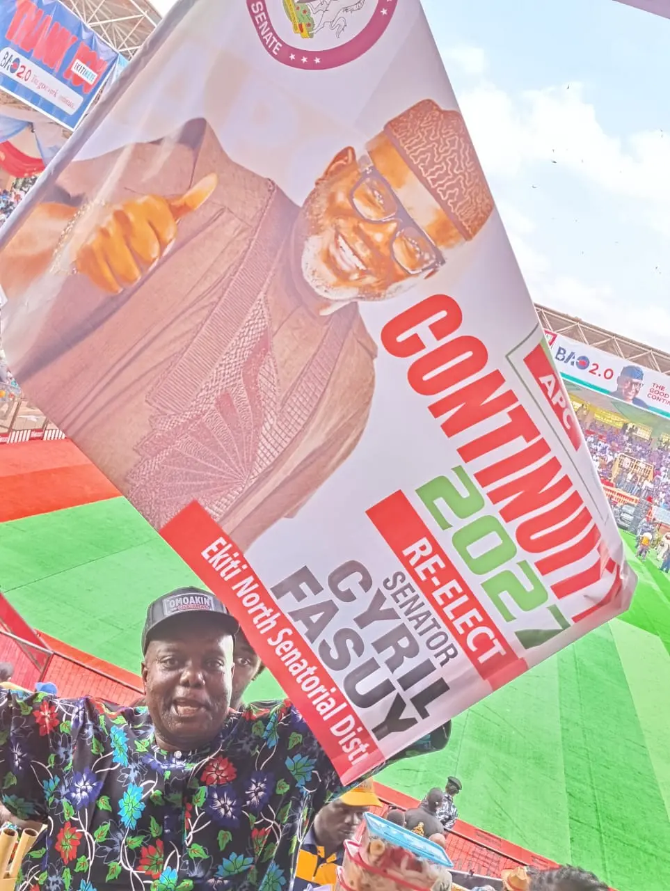 Flying high: Senator Cyril's flag catches the eye at the swearing-in of Governor Oyebanji for second...