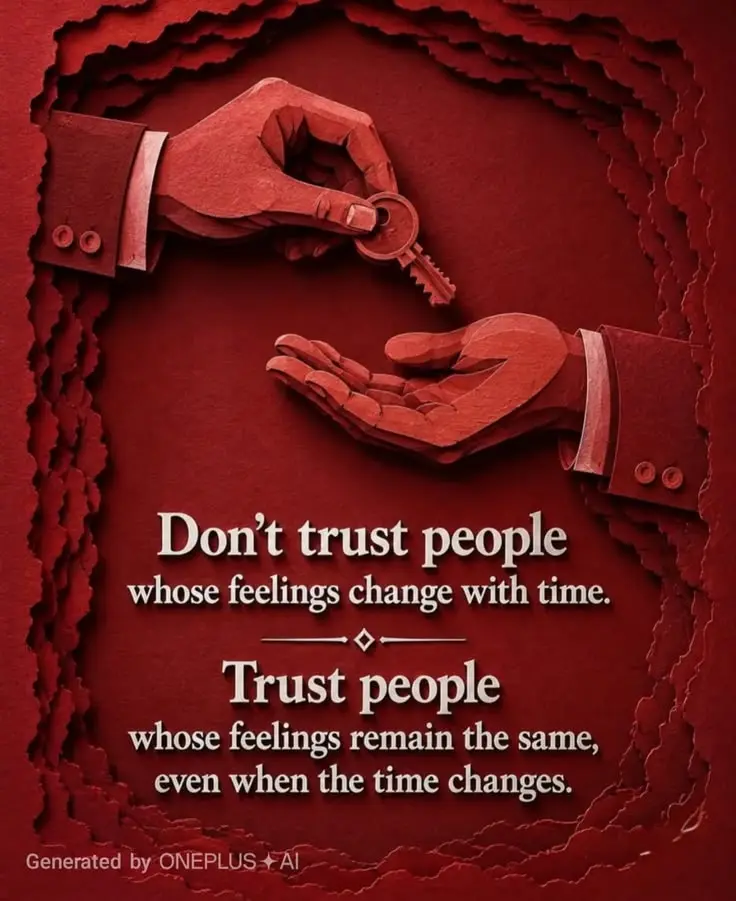 Don’t trust people whose feelings change with time.
Trust people whose feelings remain the same, eve...