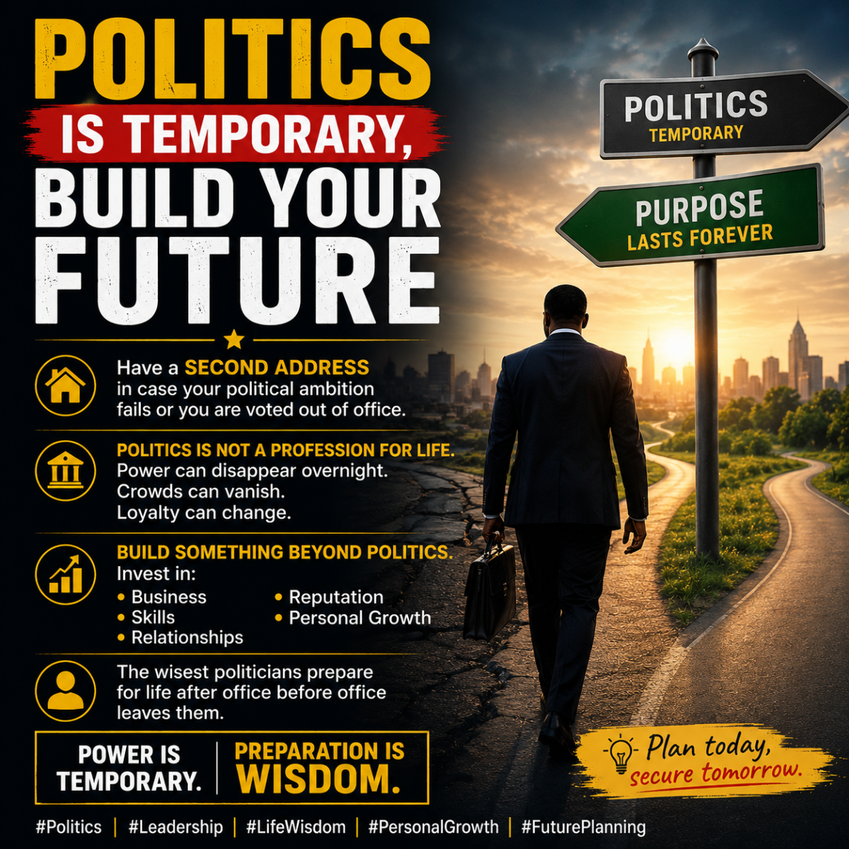 Politics is temporary, build your future
Have a second address in case your political ambition fail...