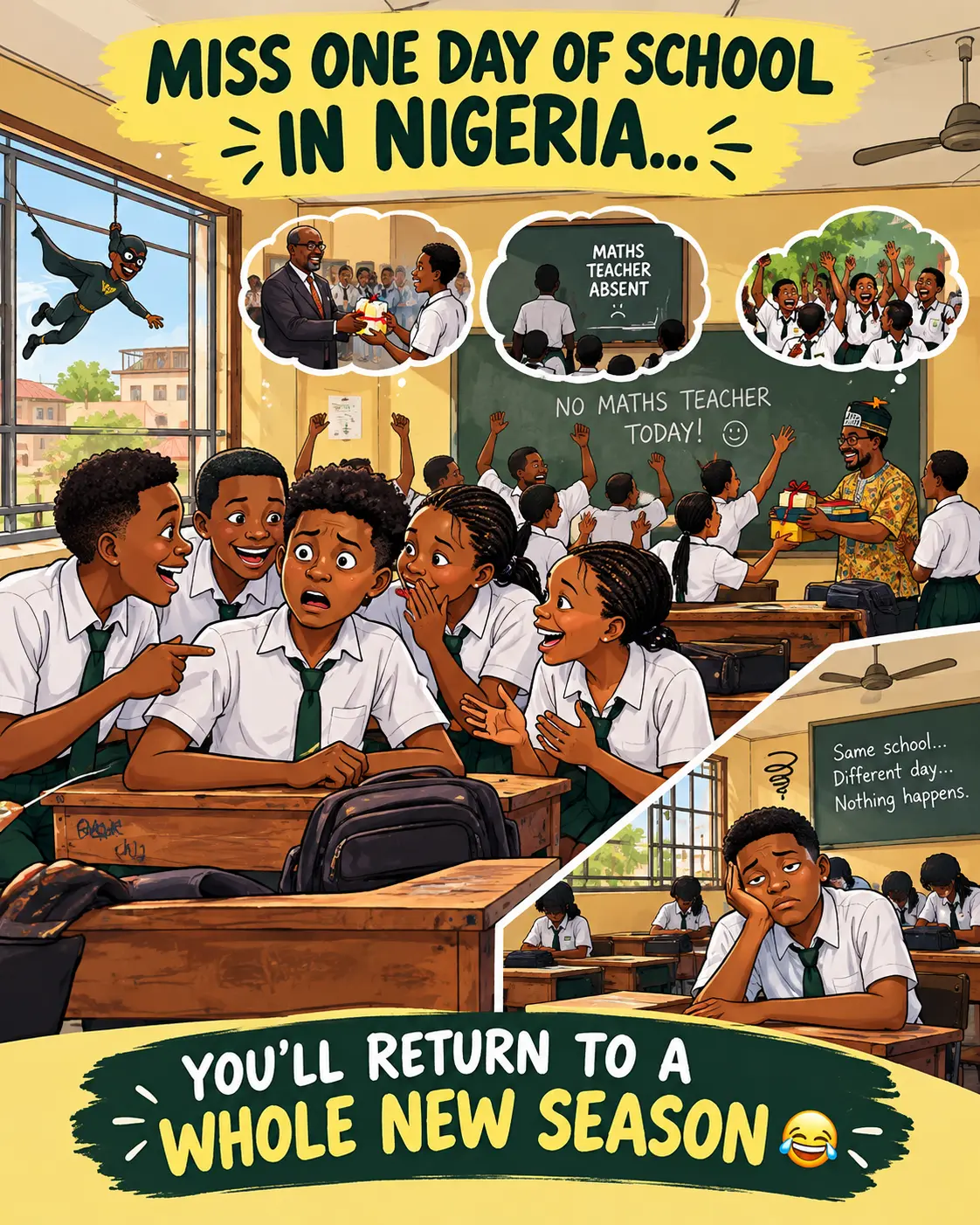 🇳🇬 WHO REMEMBERS SECONDARY SCHOOL IN NIGERIA?

Imagine missing school for just ONE DAY. 

Spider-Man...