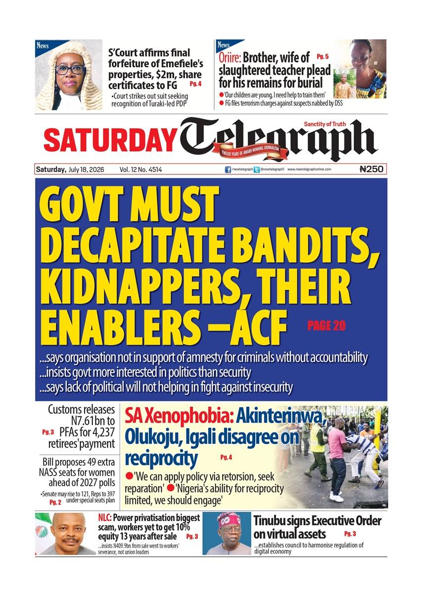 Looking for the latest Nigeria news today? ๐ Read every story in full at newtelegraphng.com
Today'...