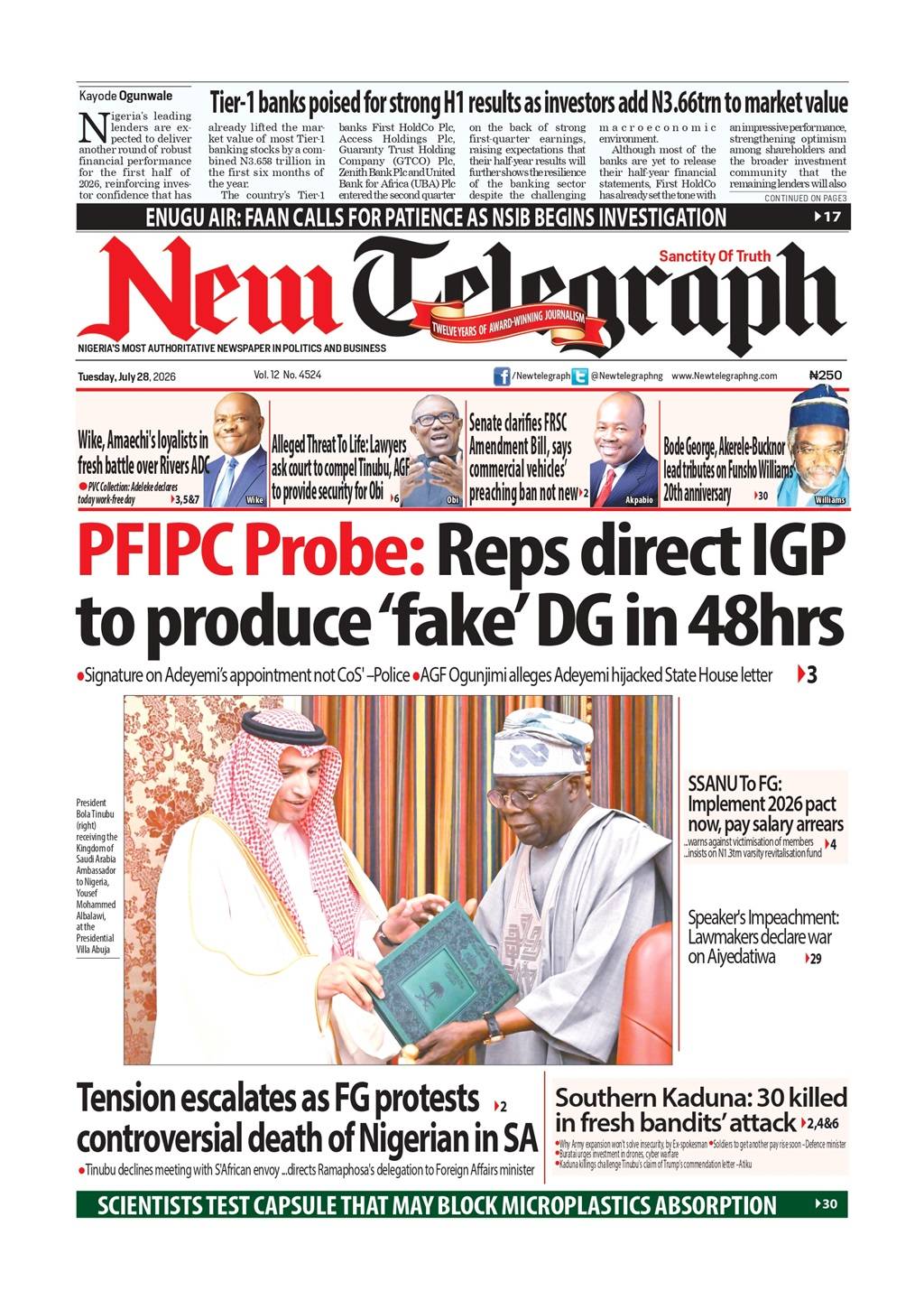 Nigeria News Today | Tuesday, July 28, 2026
Politics. Economy. Security. Business. Sports. Entertai...