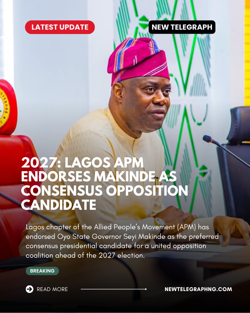 Lagos chapter of the Allied People’s Movement (APM) has endorsed Oyo State Governor Seyi Makinde as...