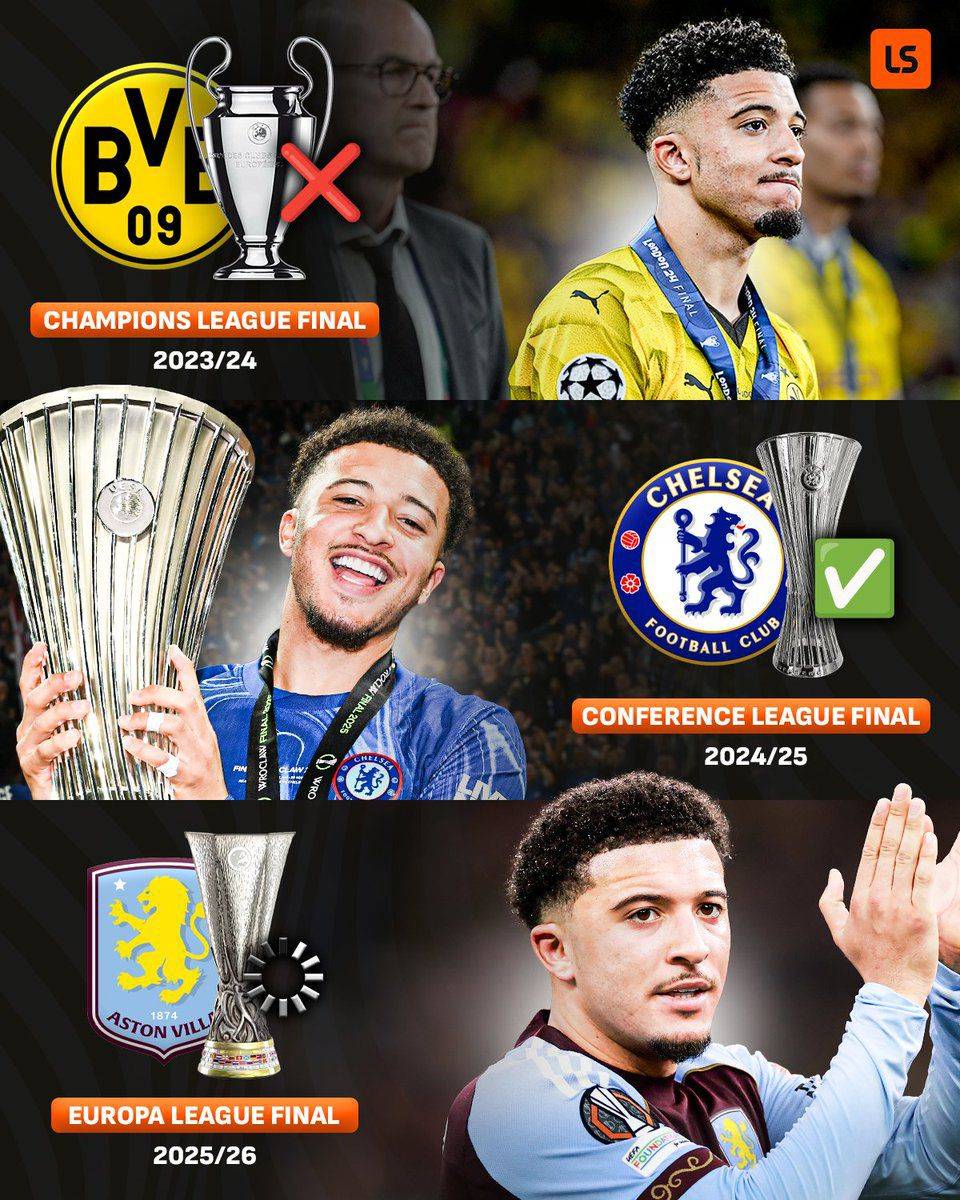 Jadon Sancho has reached all 3 of the different European competition finals in the last 3 seasons π...
