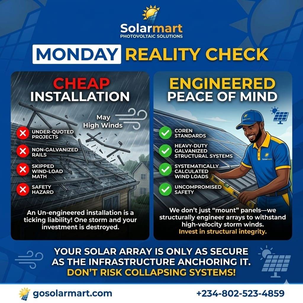 MONDAY REALITY CHECK: When the May winds howl, your inverter brand won't keep your panels on the roo...
