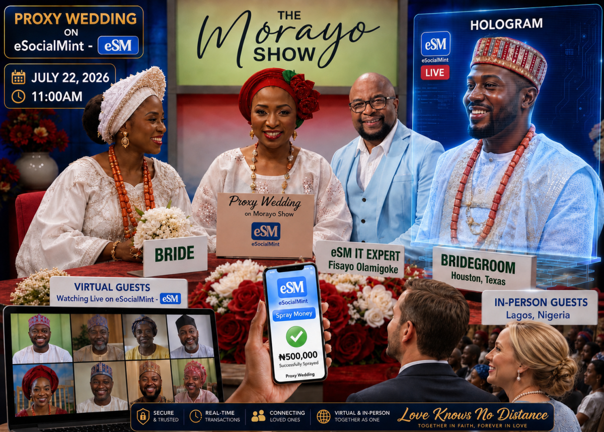 Proxy Traditional Wedding@Morayo Show On eSocialMint, the eSM App.
Join us in celebrating a Proxy w...