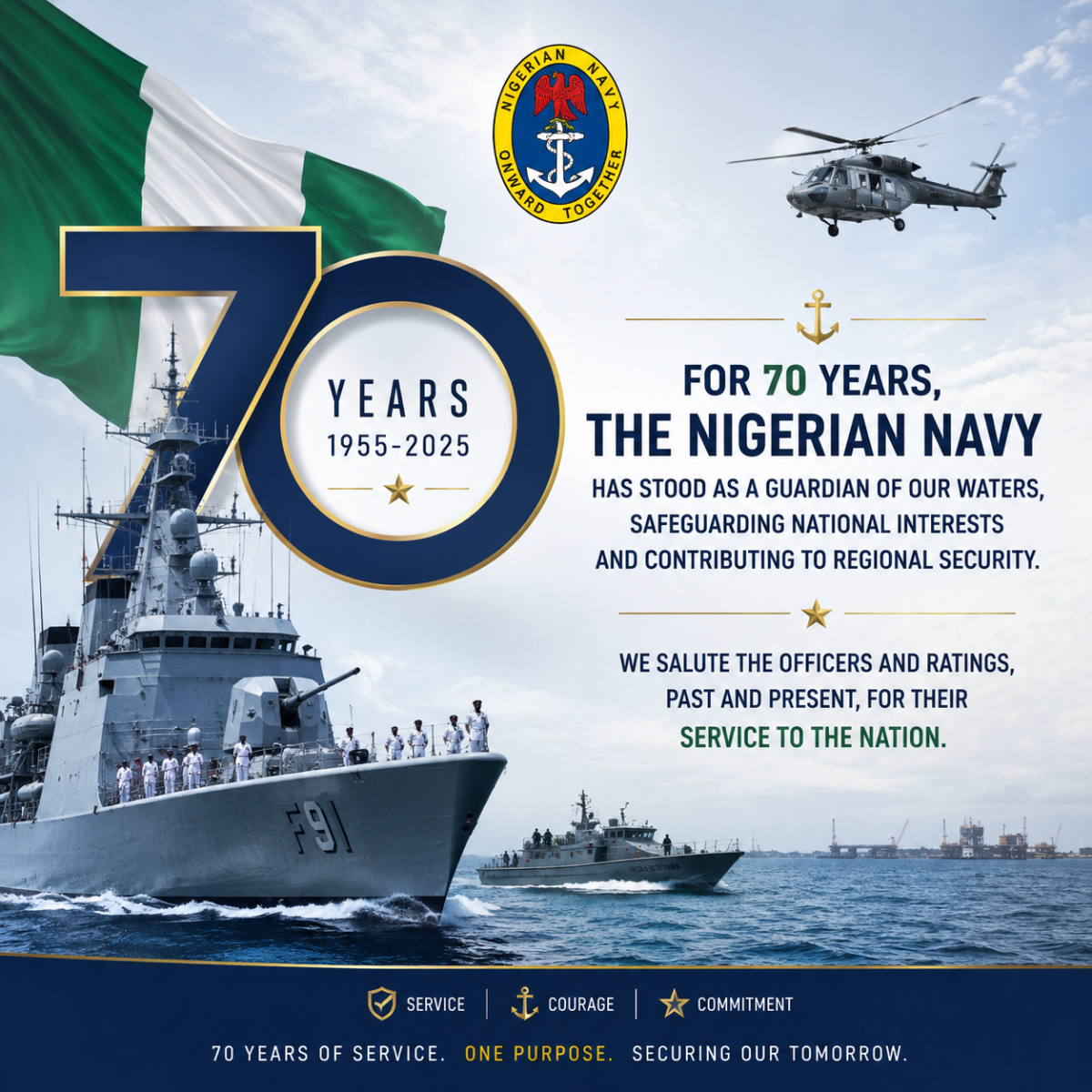 For 70 years, the Nigerian Navy has stood as a guardian of our waters, safeguarding national interes...