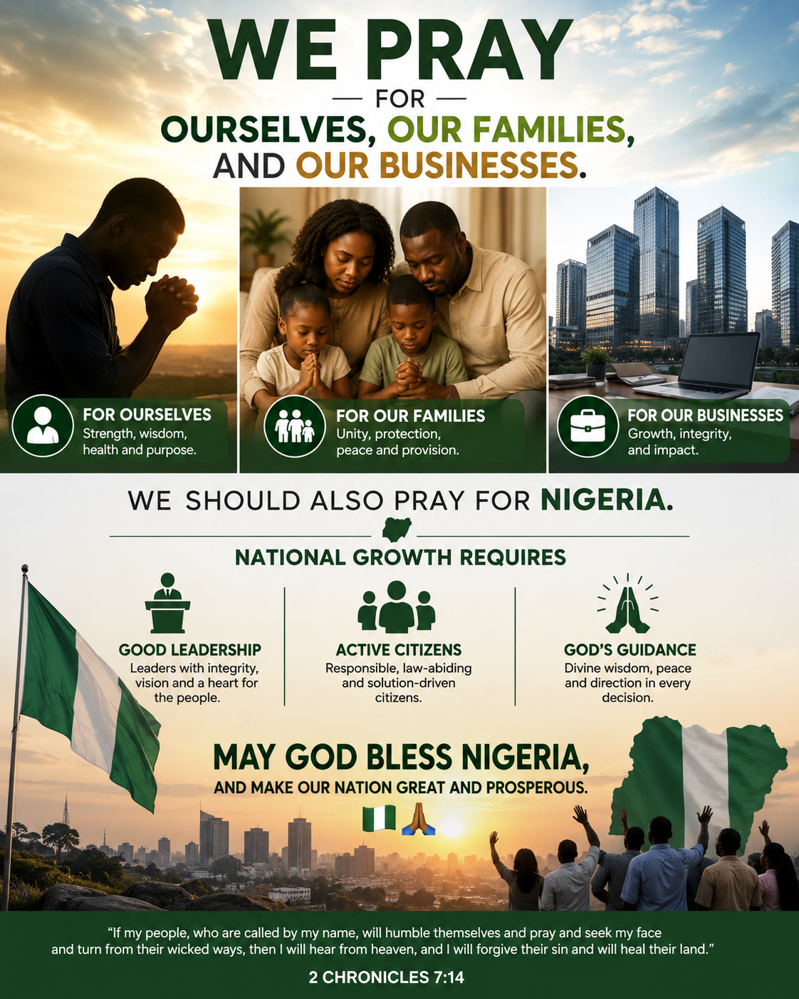 We pray for ourselves, our families, and our businesses. We should also pray for Nigeria. National g...