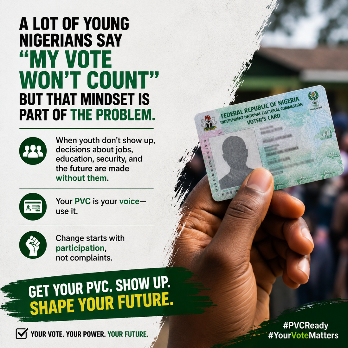A lot of young Nigerians say “my vote won’t count,” but that mindset is part of the problem.
When yo...