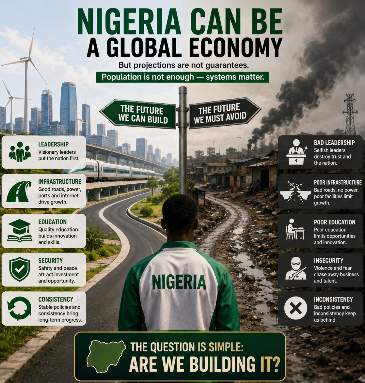 Nigeria is projected to become a global economy. But projections are not guarantees. Population is n...