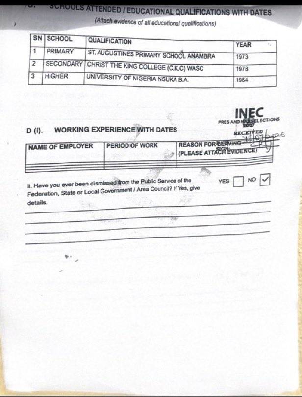Academic credentials submitted by Peter Obi and Bola Tinubu to INEC for the 2027 presidential electi...