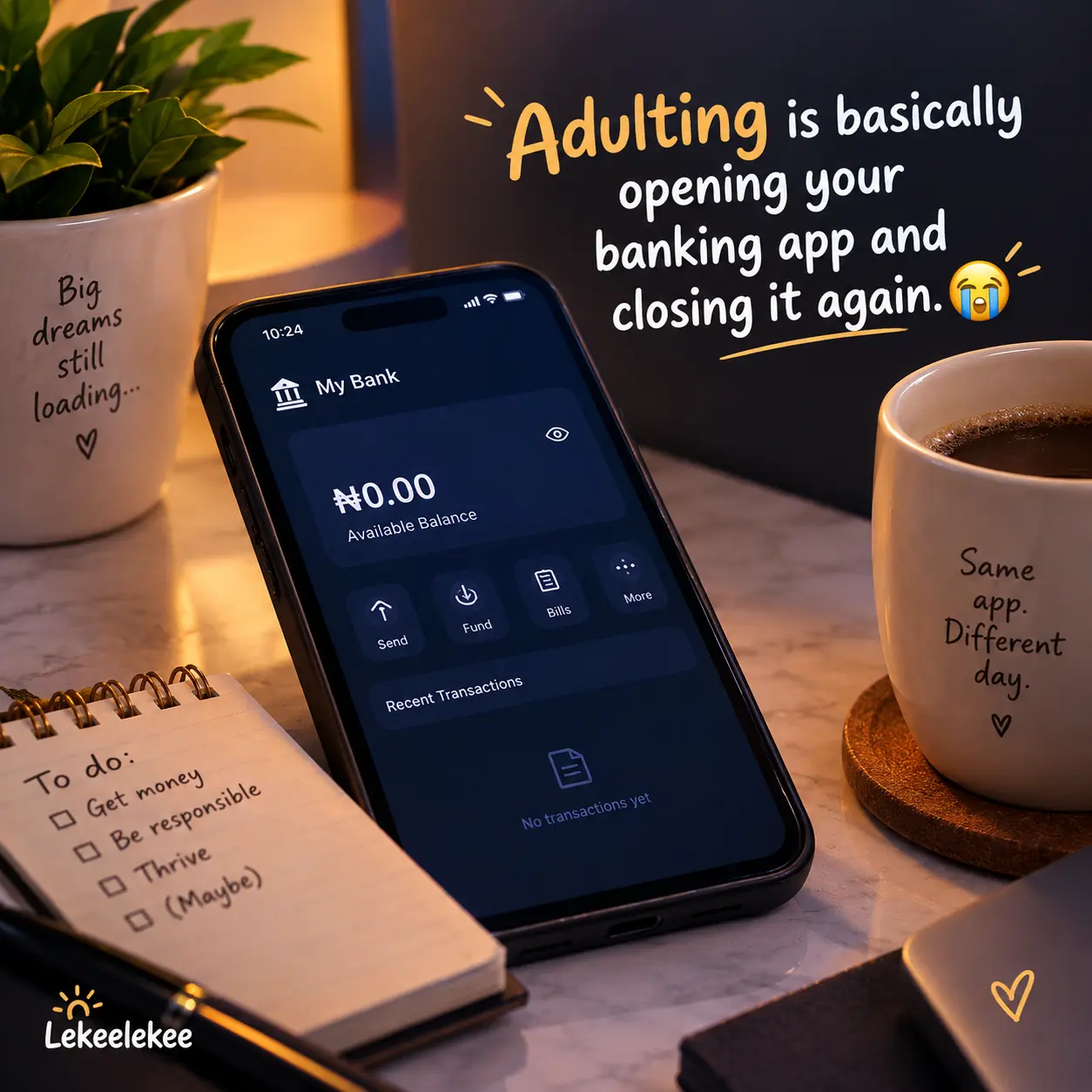 Adulting is basically opening your banking app and closing it again ๐ญ
Beautiful Afternoon family...