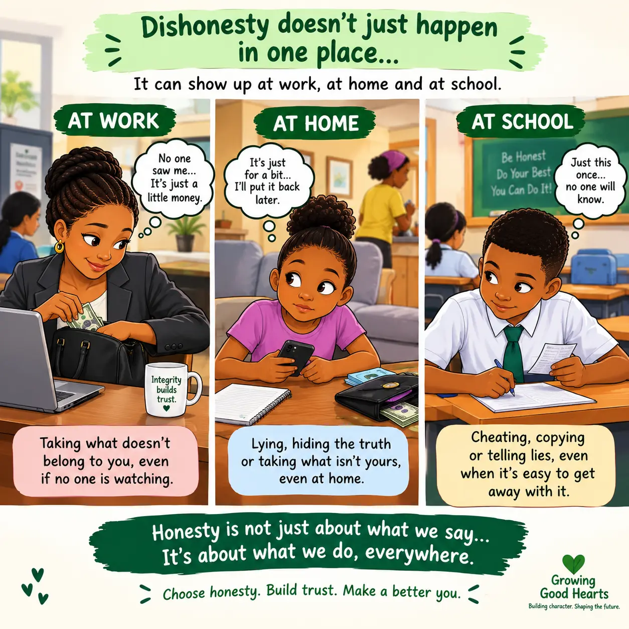 DISHONESTY DOESN’T JUST HAPPEN IN ONE PLACE.
It can show up at work, at home, and at school.
At wo...