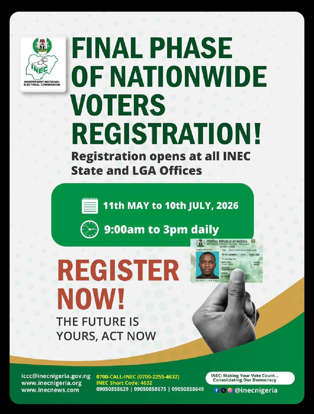 YOUR FUTURE STARTS WITH YOUR PVC: WHY EVERY ELIGIBLE NIGERIAN SHOULD REGISTER
#aHeritager
The ann...