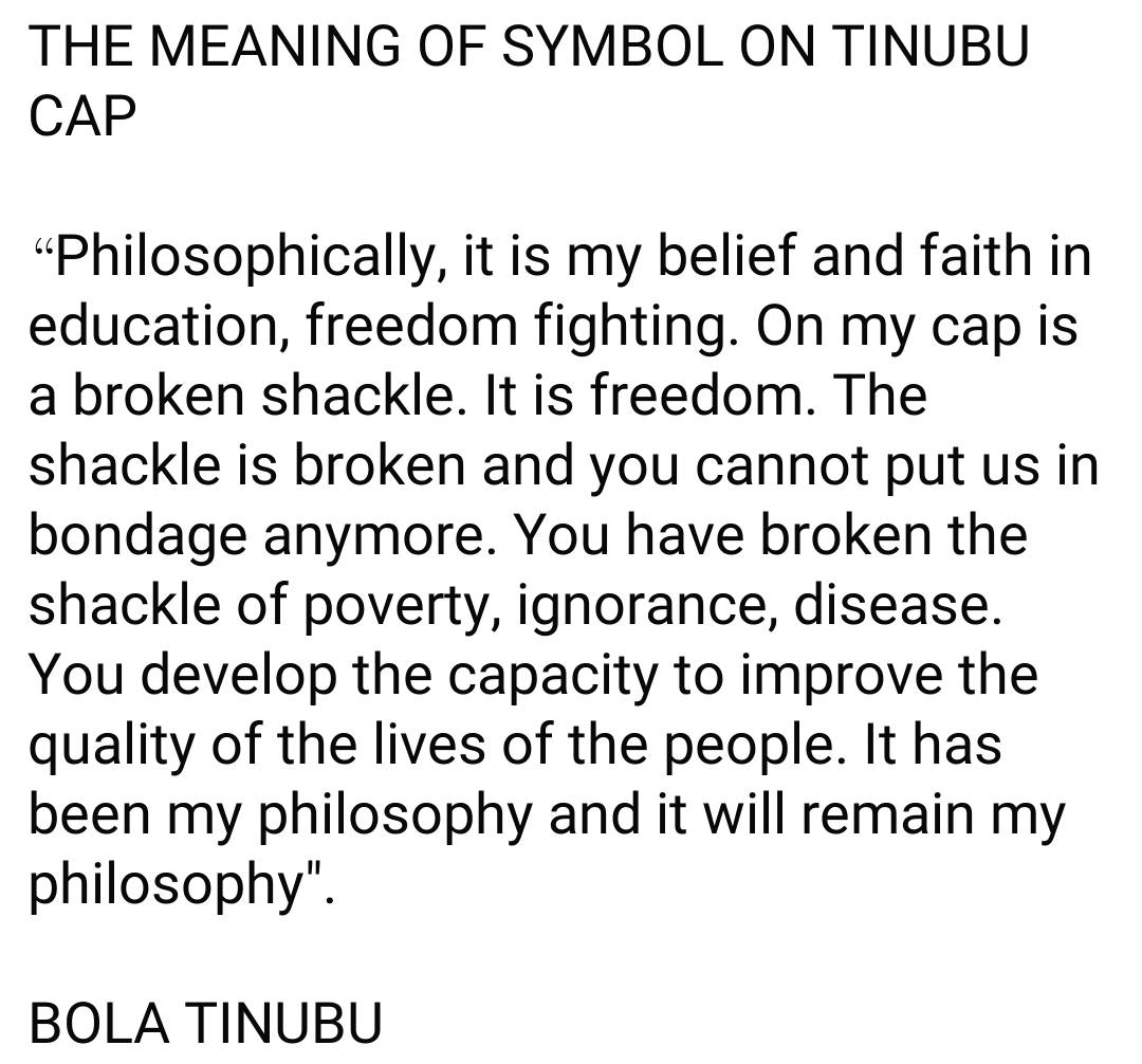 THE STORY BEHIND TINUBU'S CAP: SYMBOLISM, POLITICS AND THE FACTS
#aHeritager
One of the most recog...