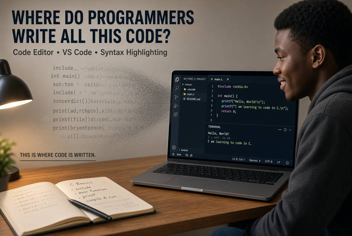 SO… WHERE DO PROGRAMMERS ACTUALLY WRITE ALL THIS CODE? 👀💻
I've been learning about C, source code...