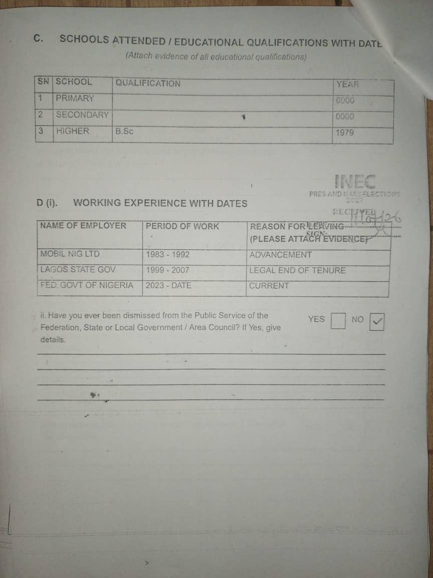 Just look at the credentials INEC published for Bola Tinubu. This man is an affliction and definitio...