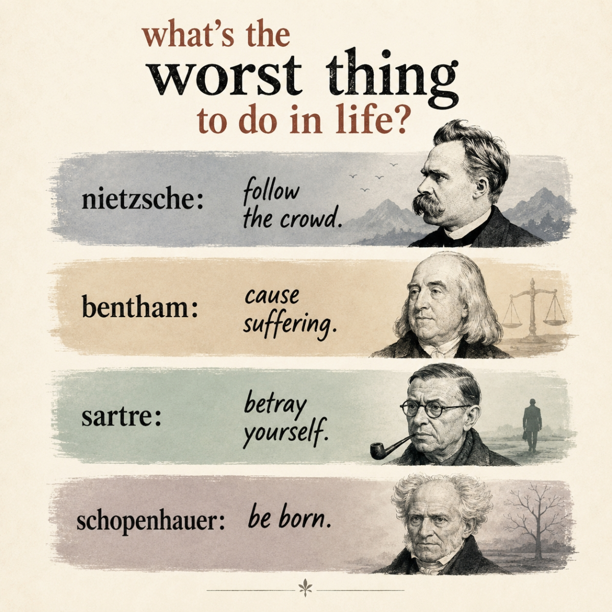 Different great minds gave different answers to the worst thing to do in life…
In my opinion I think...