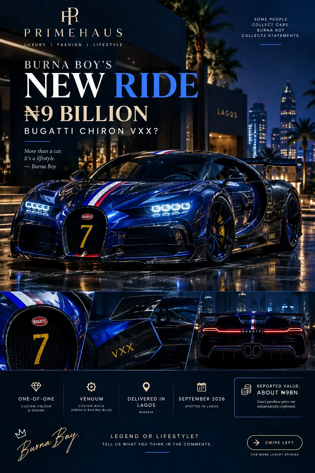 Big 7
24 hours after burna boy sink 9b naira to buy this 1of 1 Bugatti chiron vxx many Nigerians ha...