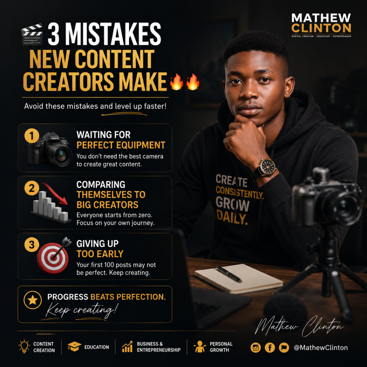 🎥 3 Mistakes New Content Creators Make 🔥🔥
1️⃣ Waiting for perfect equipment
2️⃣ Comparing themse...
