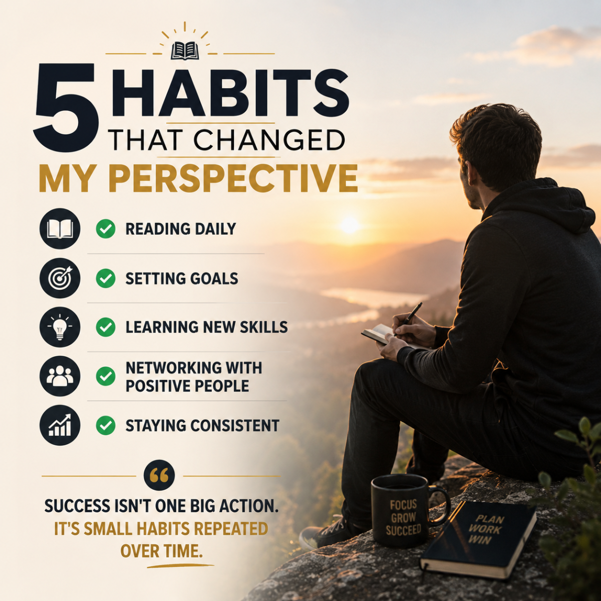 ๐ 5 Habits That Changed My Perspective ๐ฅ
โ
Reading daily โ
Setting goals โ
Learning new skills...