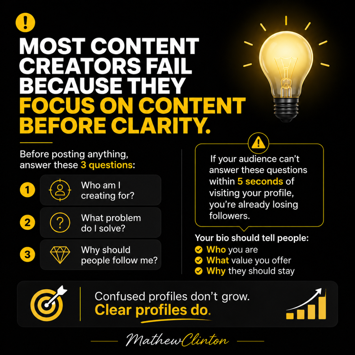 🚨 Most content creators fail because they focus on CONTENT before CLARITY.
Before posting anything...