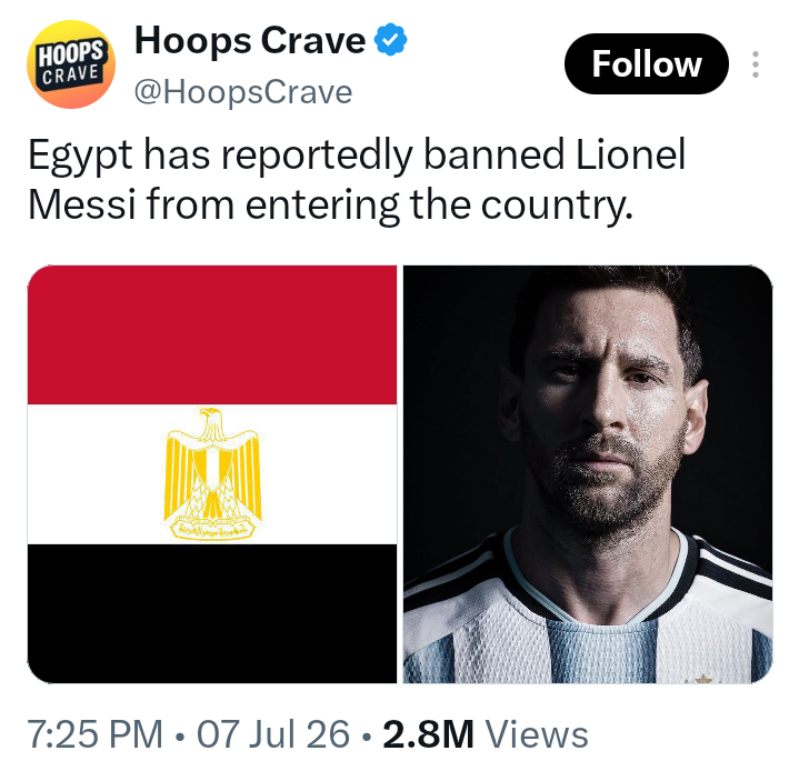 ๐จ TRENDING: Egypt Is Rumoured To Have Banned Lionel Messi From Entering The Country ๐๐คฃ
#Egypt #M...