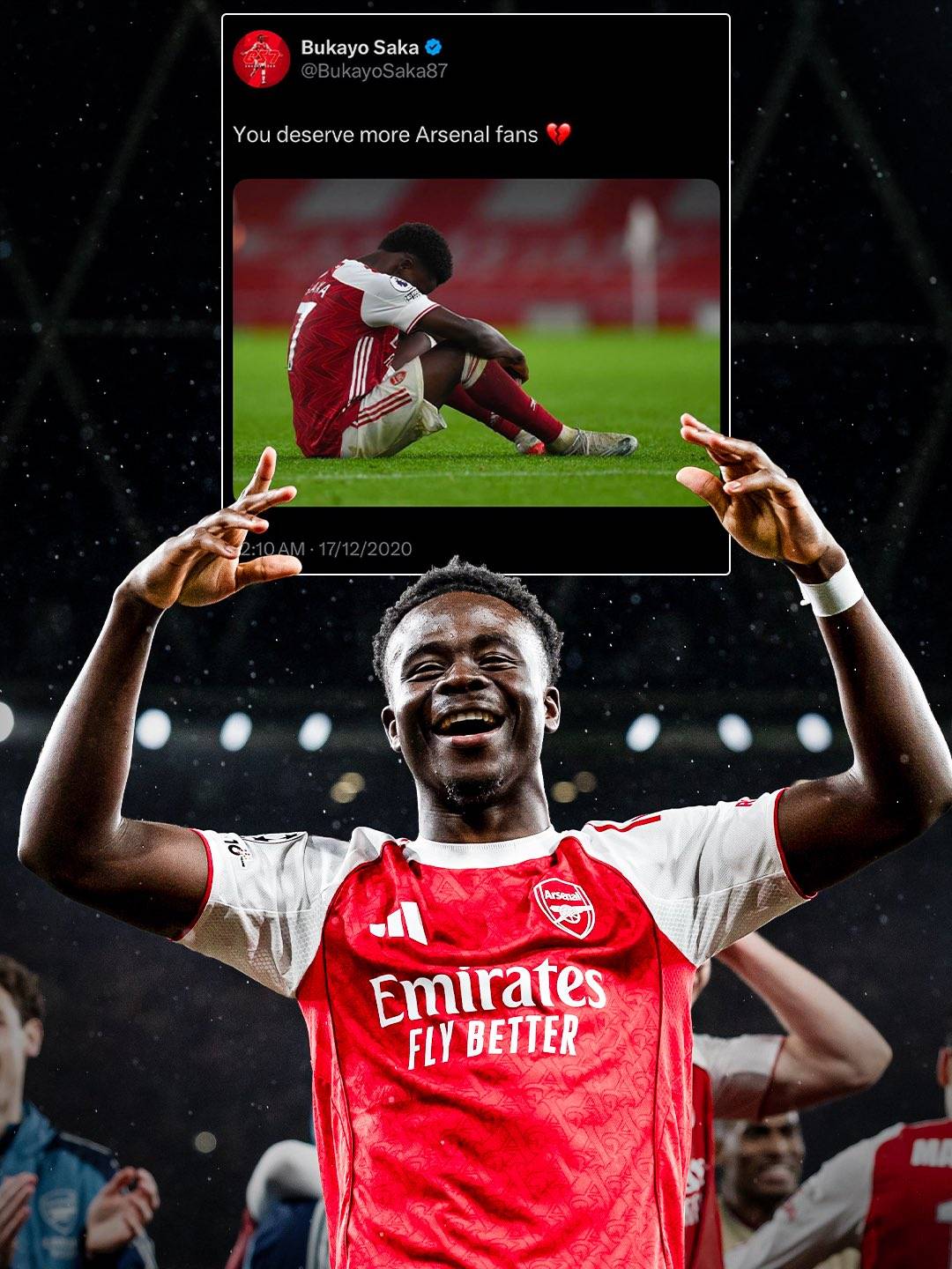 ❤️🤍 In 2020, Bukayo Saka posted “You deserve more Arsenal fans”.
Today, Arsenal are UCL finalists...