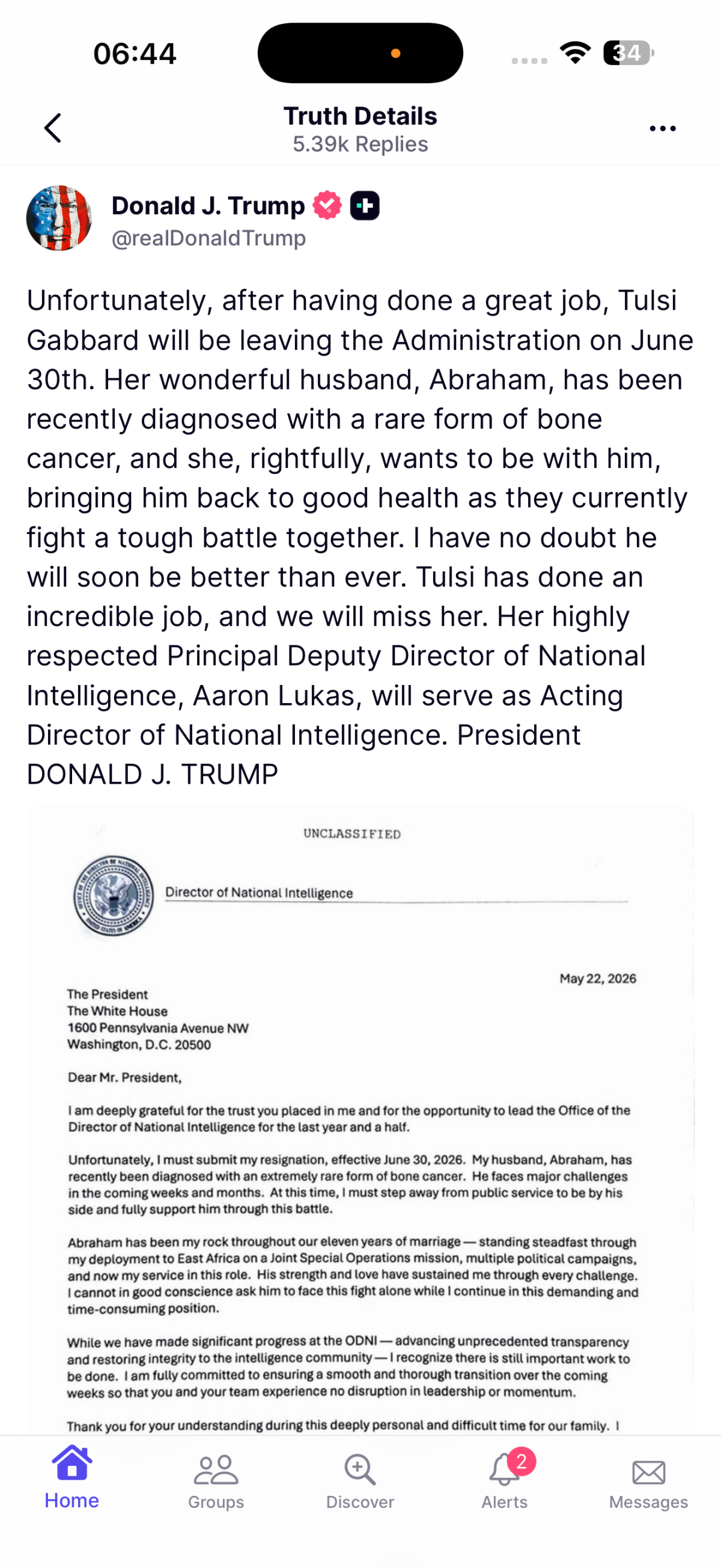 Breaking news: CIA director Tulsi resigns from President DJT cabinet