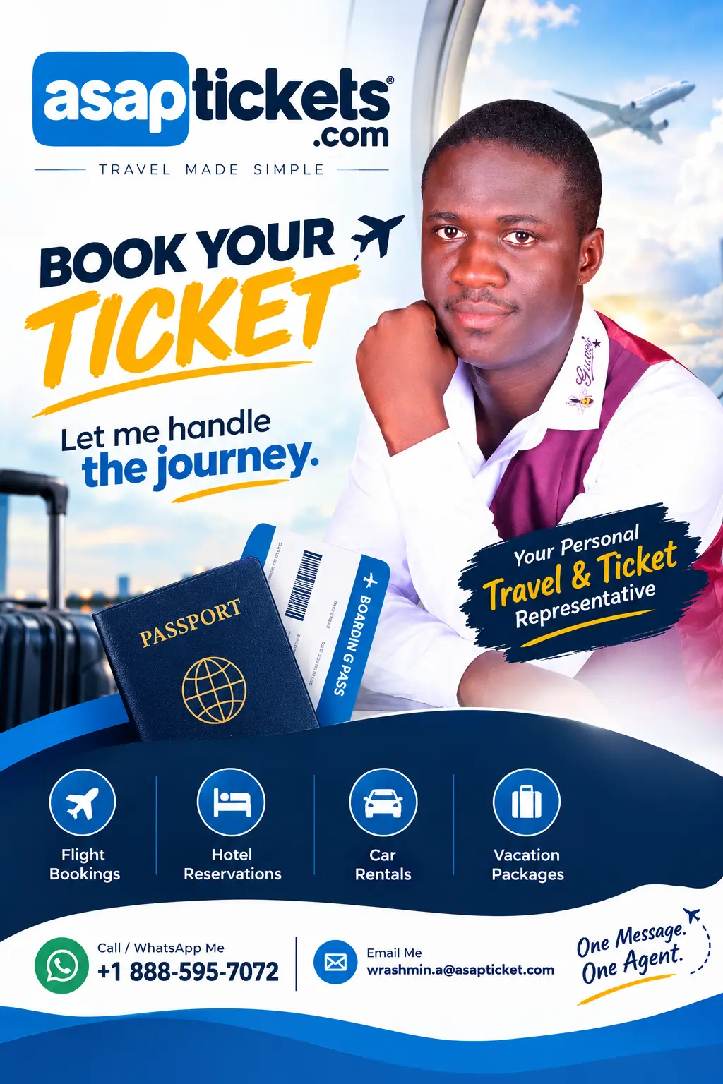 Are you looking for a Ticket? Make me your go to person 
I get affordable flight ticket for you 
I w...