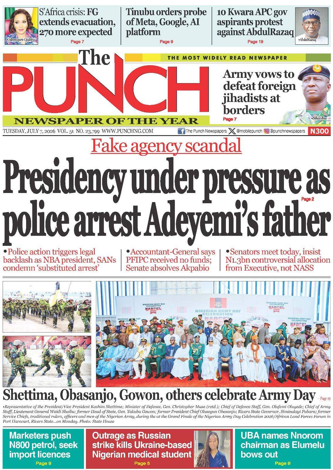 Here are some of Nigerian newspaper headlines and front pages for today, Tuesday, July 07, 2026.
#B...