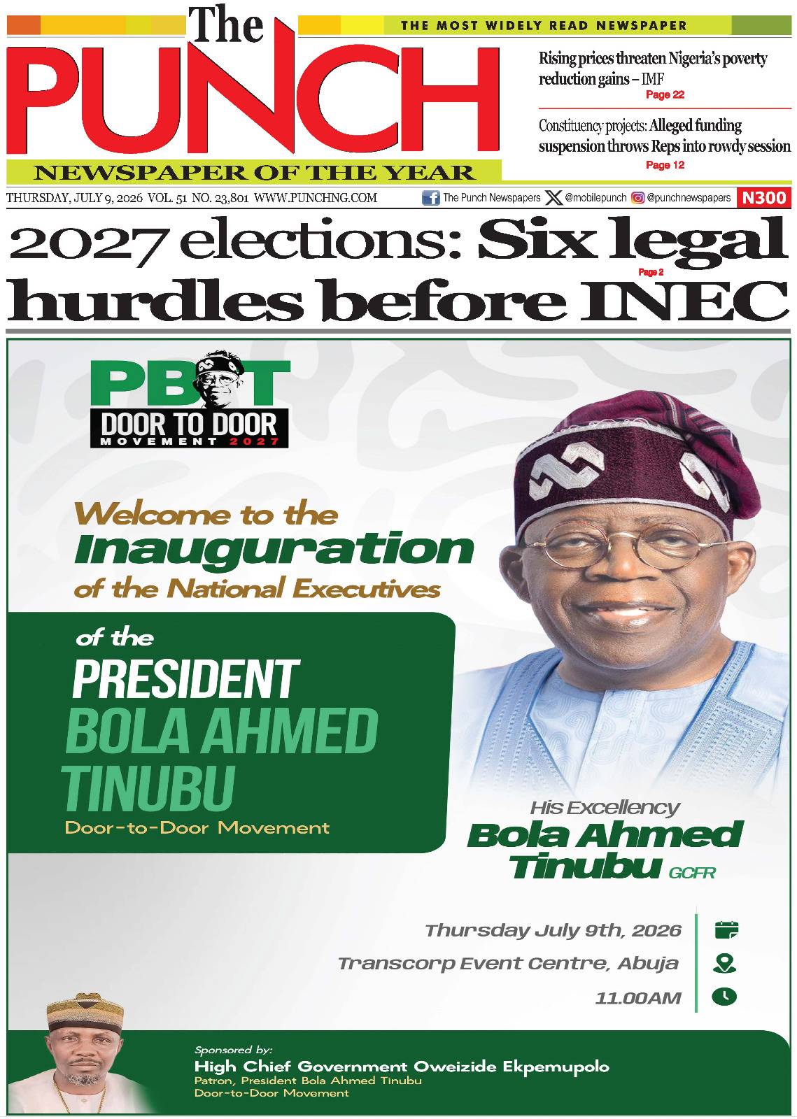 Here are some of Nigerian newspaper headlines and front pages for today, Thursday, July 09, 2026.
#...