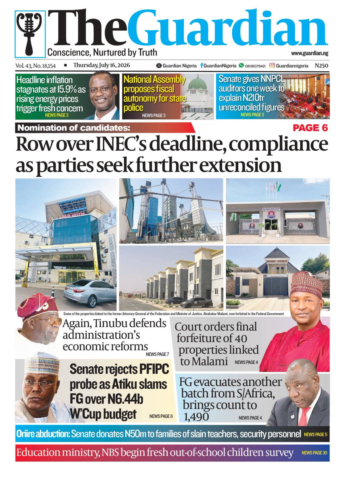 Here are some of Nigerian newspaper headlines and front pages for today, Thursday, July 16, 2026.
#...