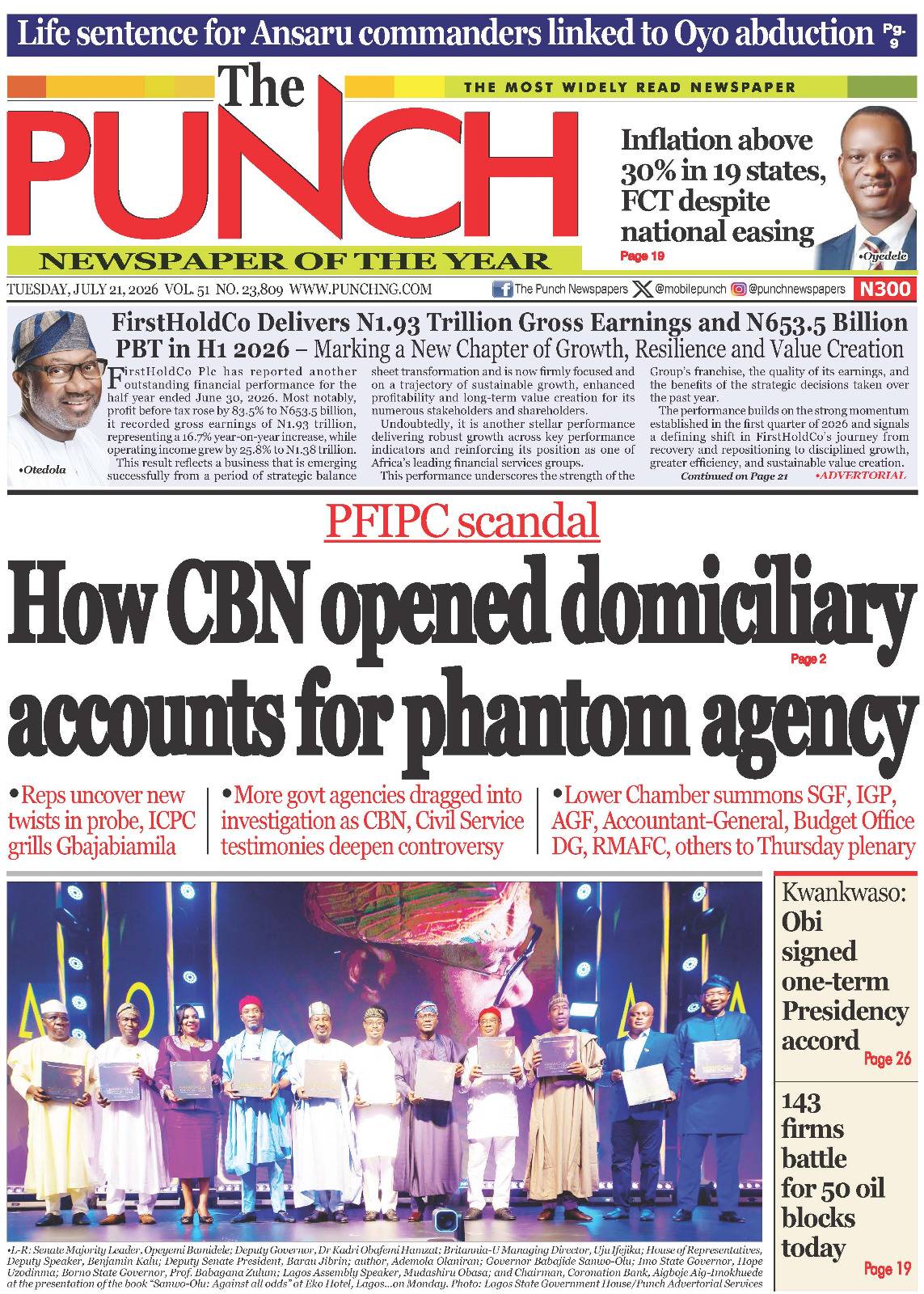 Here are some of Nigerian newspaper headlines and front pages for today, Tuesday, July 21, 2026.
#B...