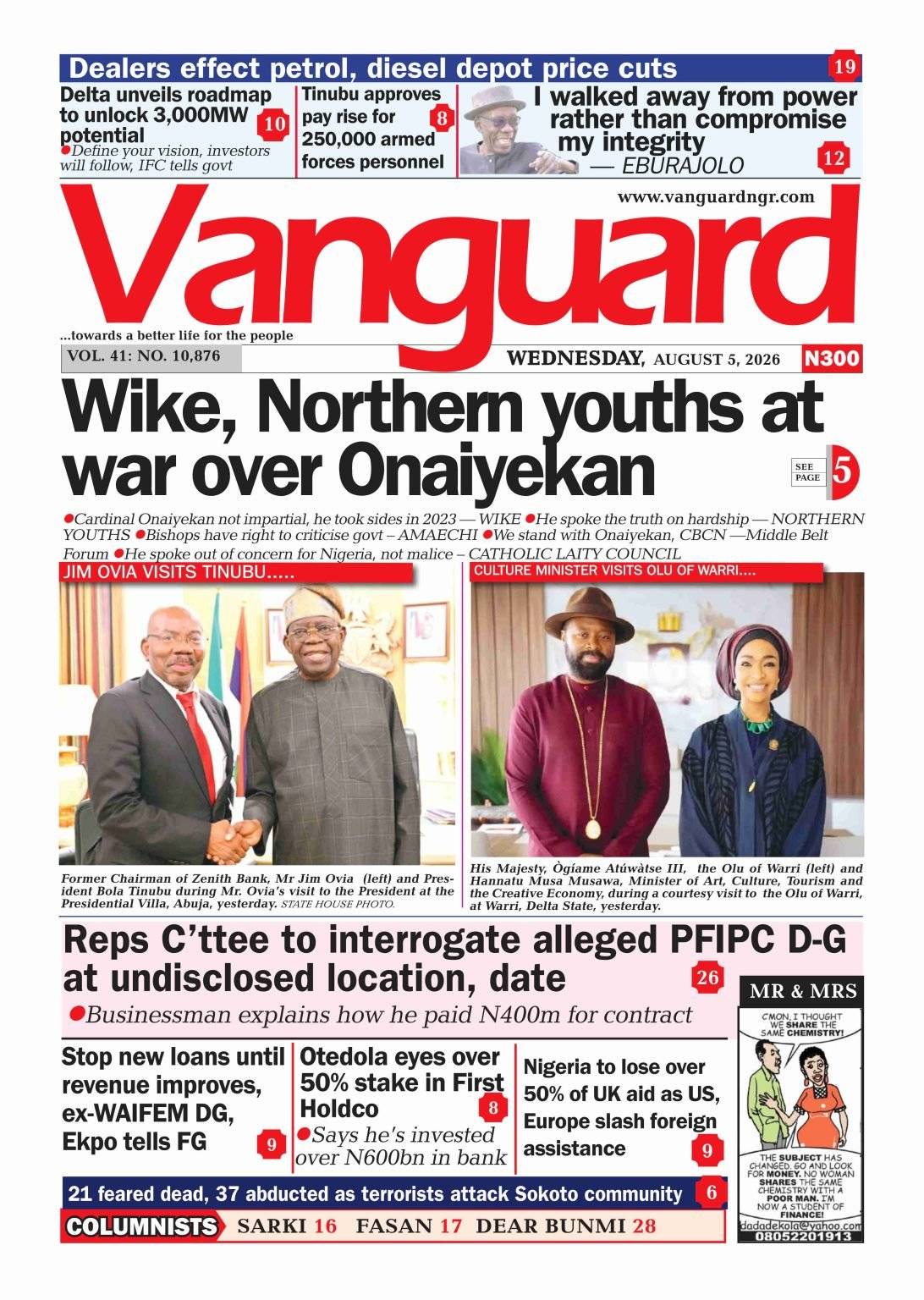 Here are some of Nigerian newspaper headlines and front pages for today, Wednesday, August 05, 2026....