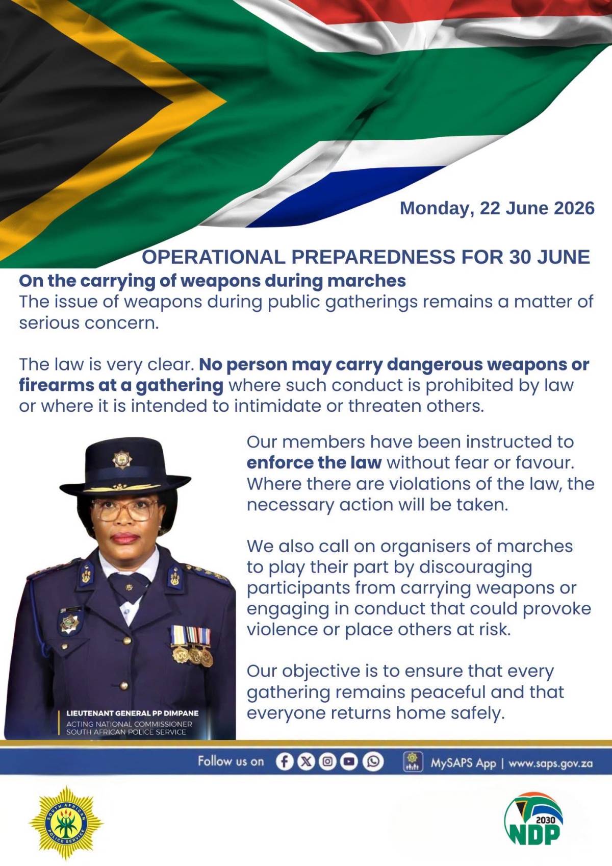 [READ: ACTING NATIONAL POLICE COMMISSIONER, LT GEN PULENG DIMPANE, ON OPERATIONAL PREPAREDNESS FOR 3...