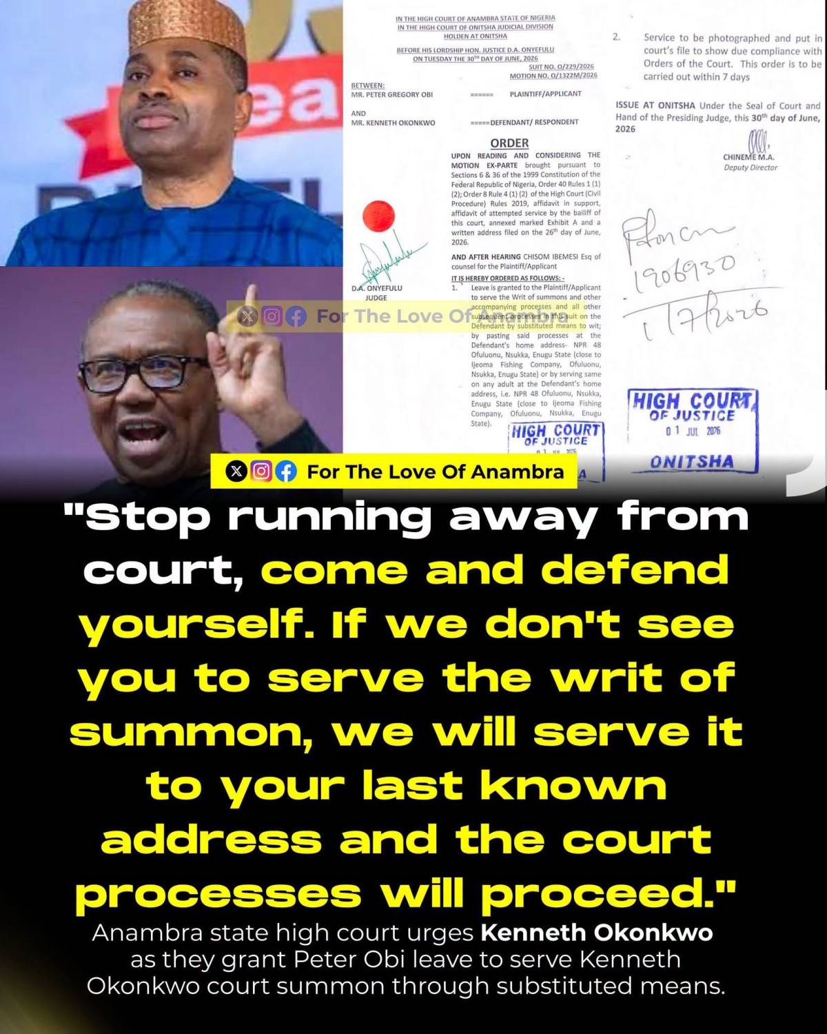 An Anambra State High Court sitting in Onitsha has granted NDC presidential candidate Peter Obi, lea...
