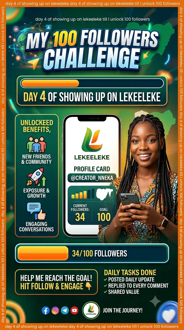 Day 4 of showing up everyday on @lekeelekee till I reach 100 followers
Help me reach my goal π