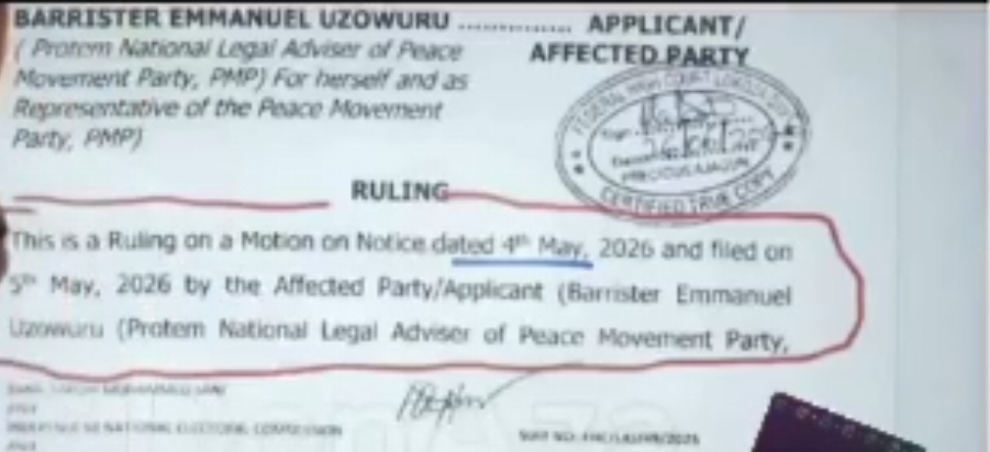 3rd of may - Peter Obi joins NDC
4th of May - motion against NDC
5th of may - Case filed against ND...