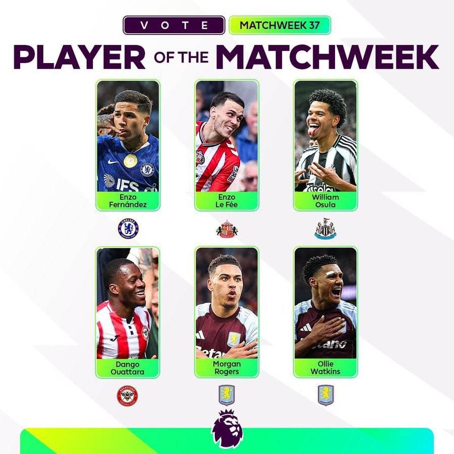 Enzo’s a #PL MD37 Player of the Matchweek nominee. 👏
🗳 Tap to vote!
#CFC | #Chelsea
