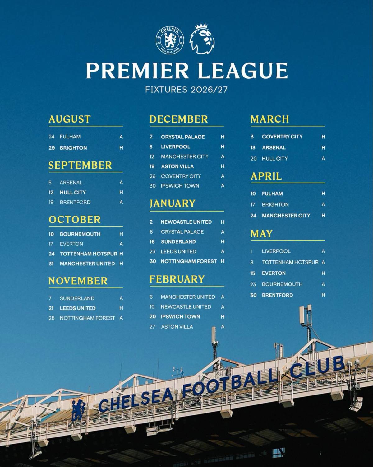 Revealing our 2026/27 Premier League fixtures! ๐ต๐๏ธ
#CFC | #Chelsea