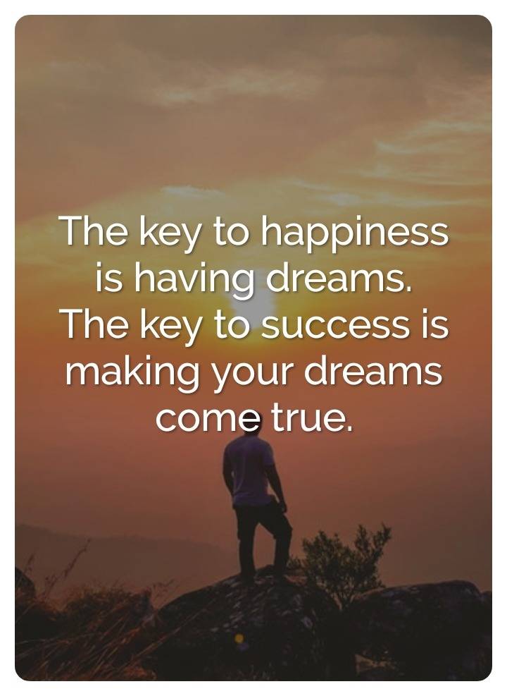 THE KEY ๐๏ธ TO HAPPINESS IS HAVING DREAMS.
THE KEY TO SUCCESS IS MAKING YOUR DREAMS COME THROUGH.