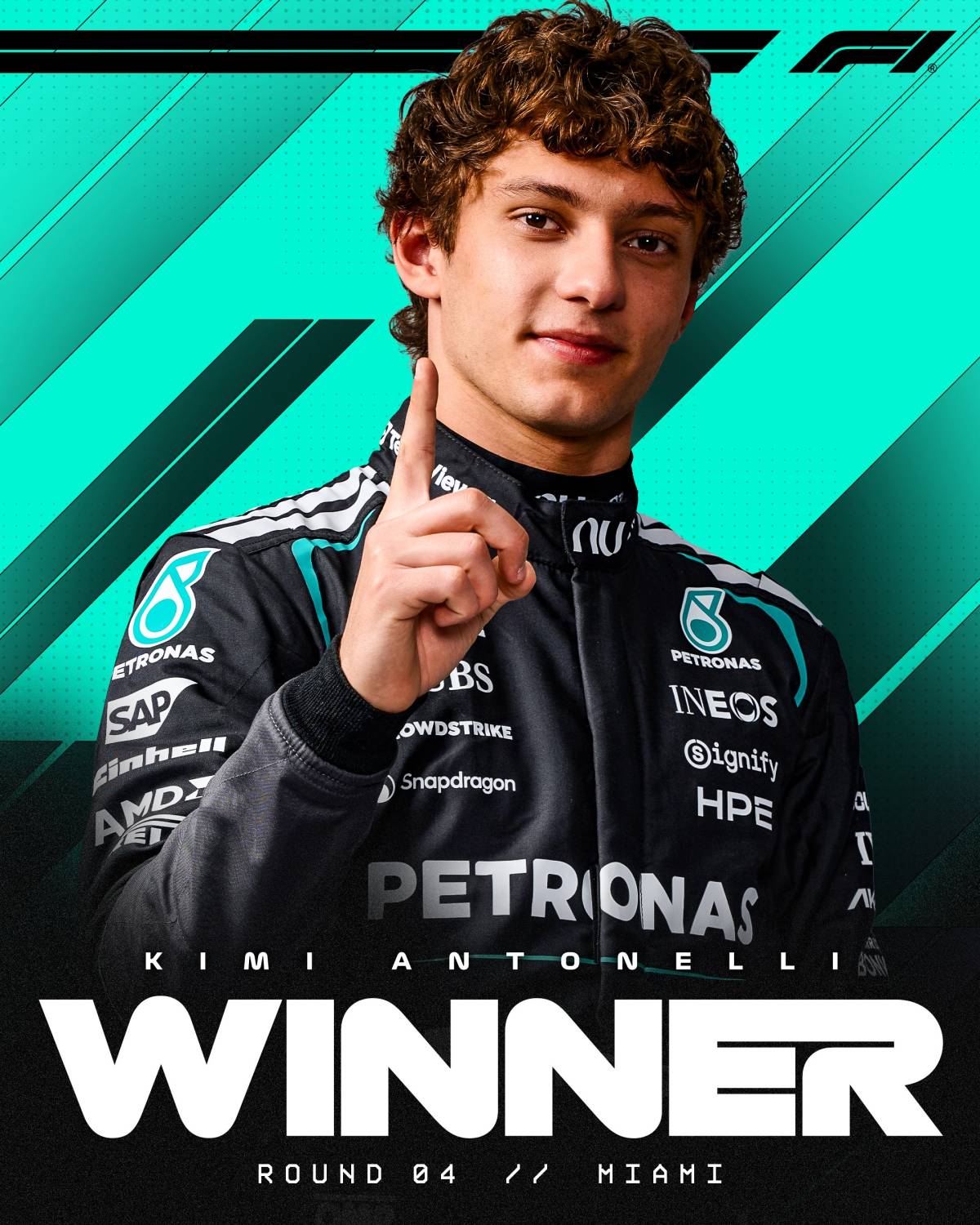 🥇 #Mercedes' Kimi Antonelli won the #MiamiGP.
#McLaren's 🥈Lando Norris and 🥉Oscar Piastri compl...
