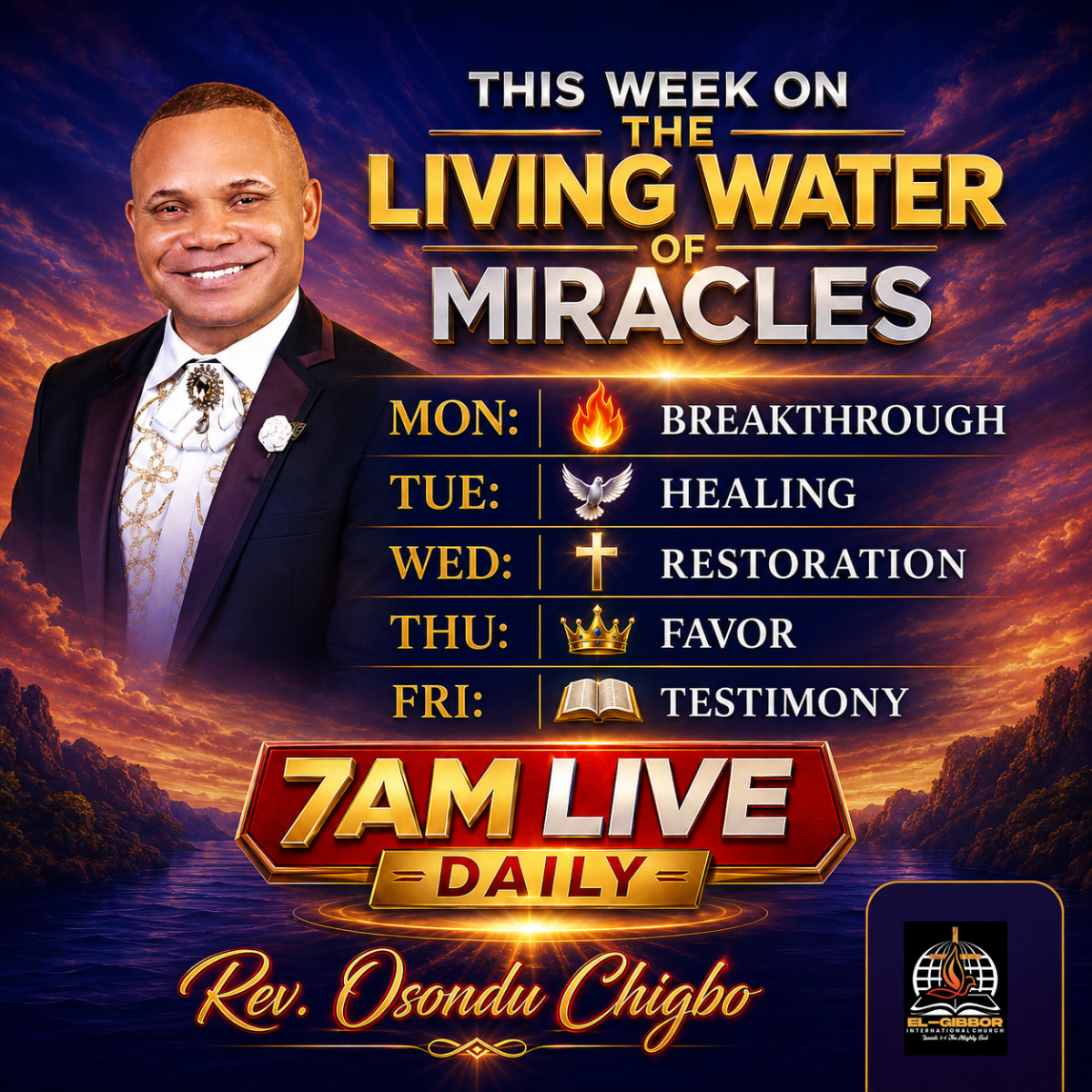This week is already decided in the spirit realm! ๐ฅ
MON: Breakthrough
TUE: Healing
WED: Restoratio...