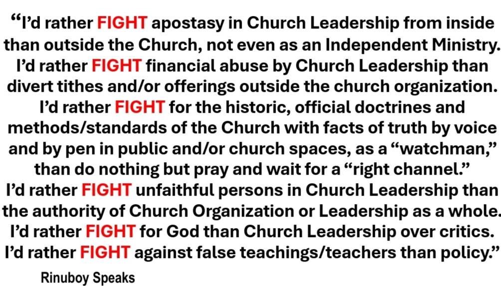 Rinuboy Speaks
“I’d rather FIGHT apostasy in Church Leadership from inside than outside the Church,...