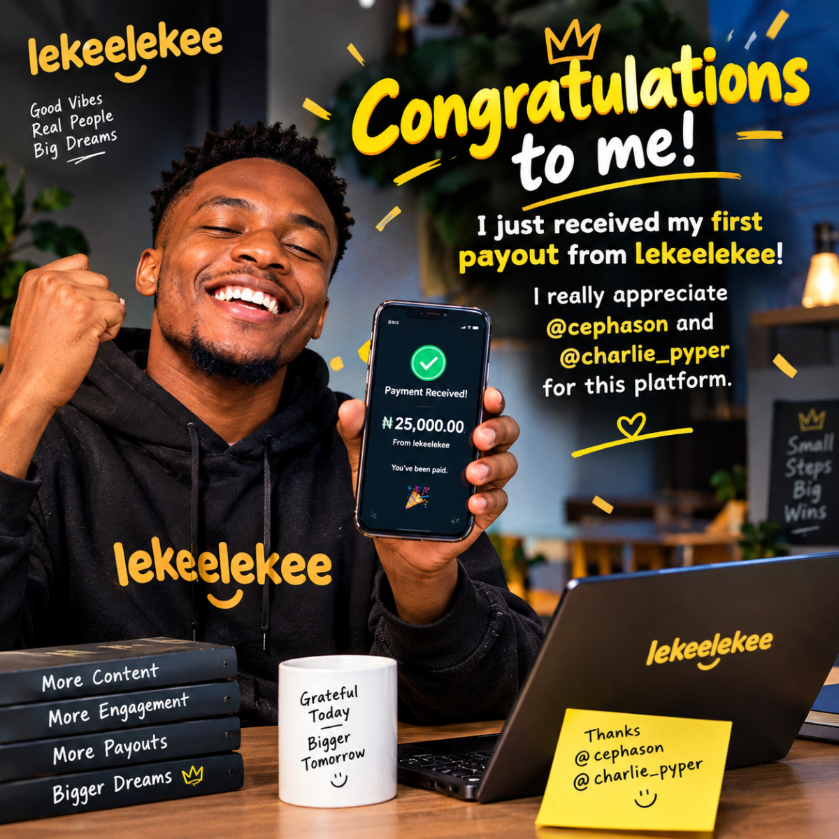 Congratulations to me on receiving my first payout from lekeelekee, I really appreciate @Skycruz and...