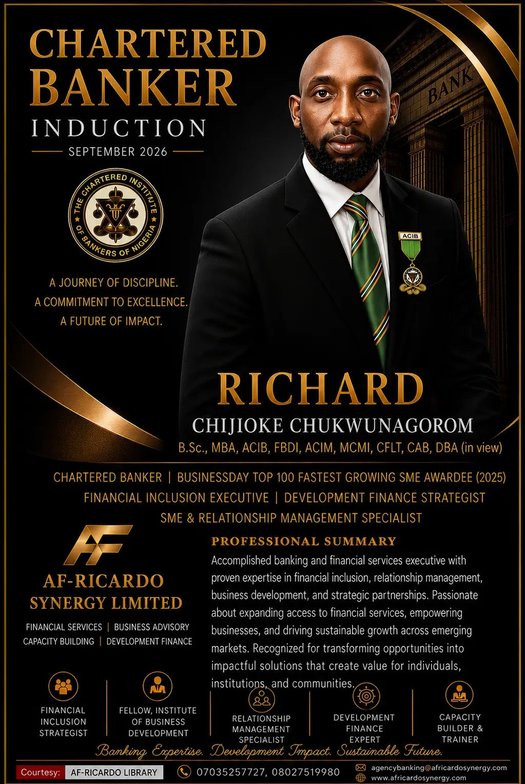 Chartered Banker Induction Ceremony.
Date: Saturday, September 26, 2026