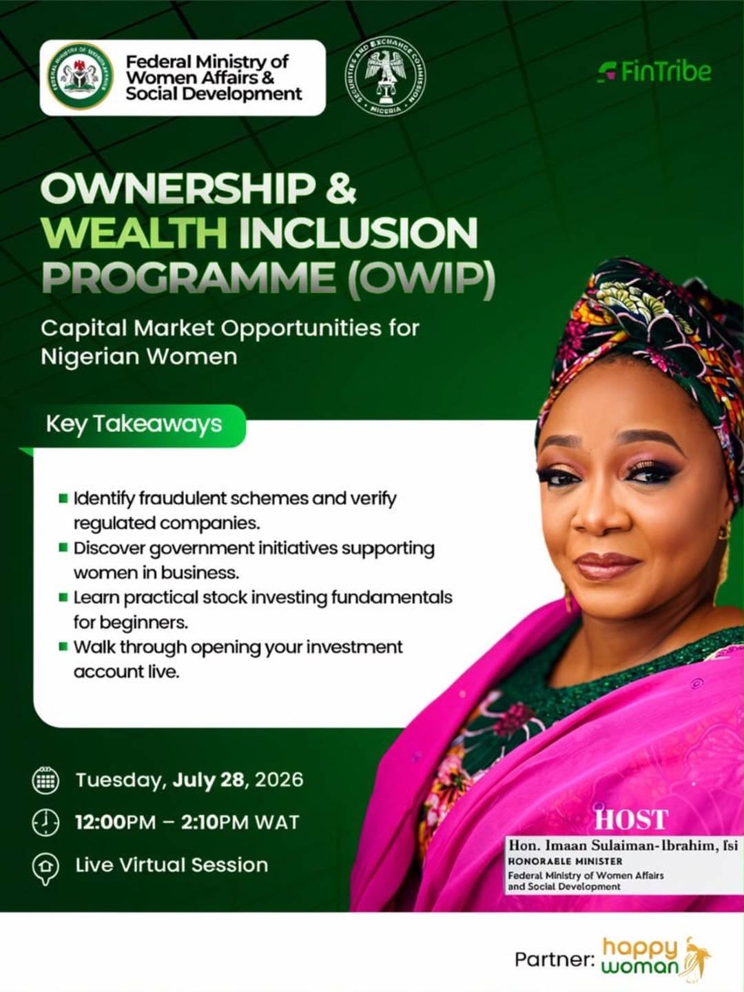 HappyWoman is launching a Ownership & Wealth Inclusion Programme for Nigerian Women.
"Invitation to...