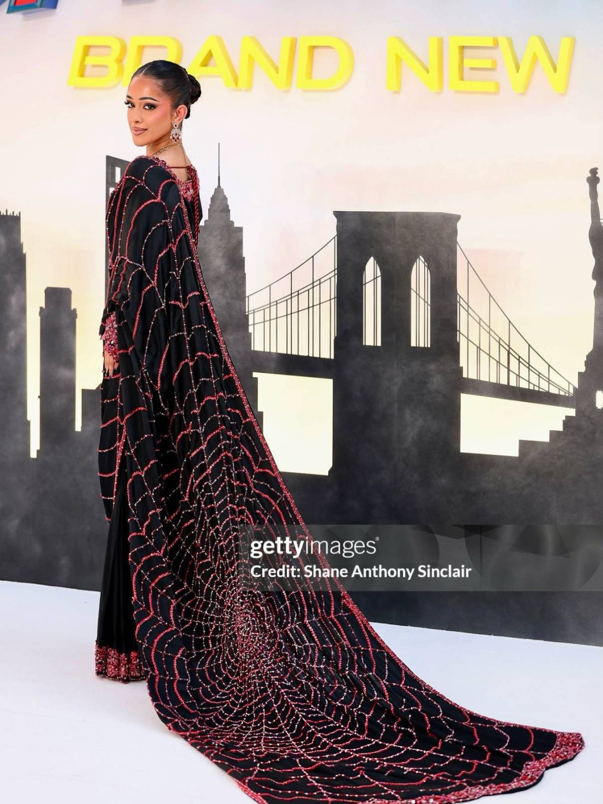 Cosmetics artist and content creator Atifa Arshad wore a spider web sari designed by Rita Qaranbach...